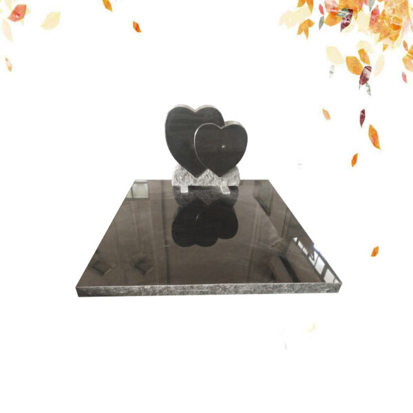 Double pierre tombale en granit noir en forme de cœur