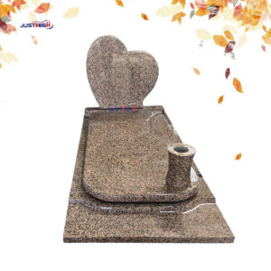 1590-1 Pierre tombale moderne en granit en forme de cœur avec vase